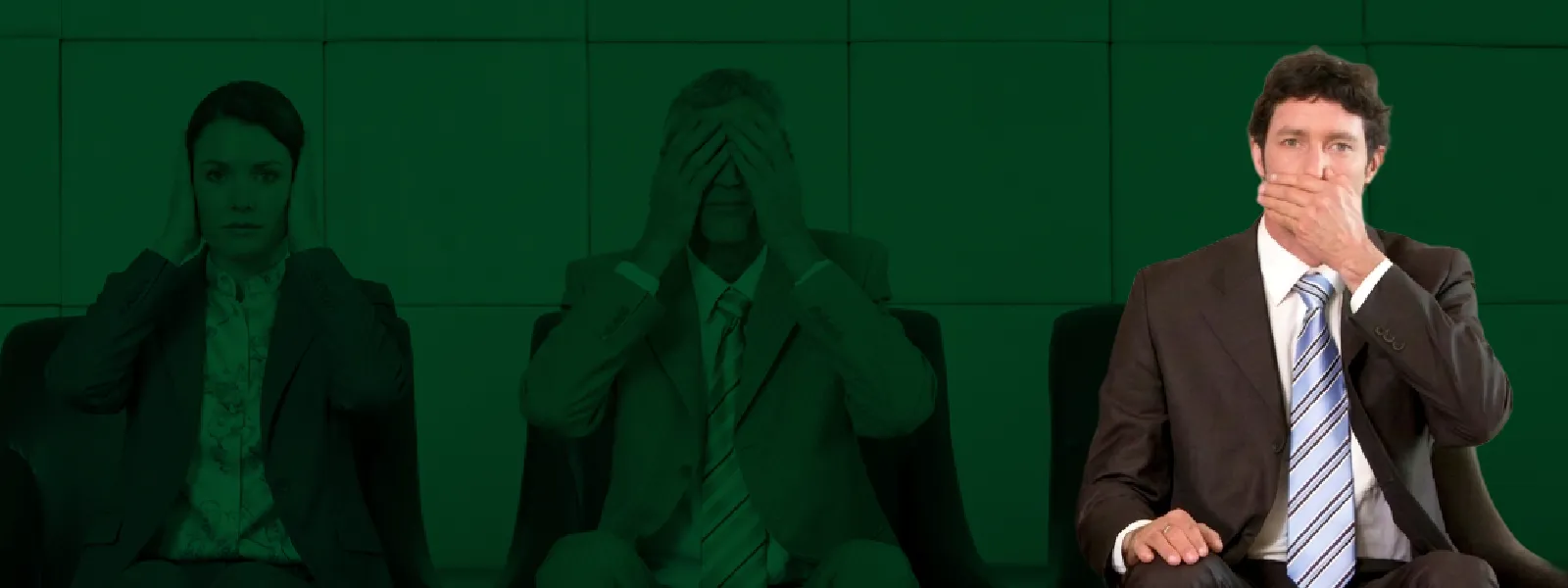 a businessman covering his mouth