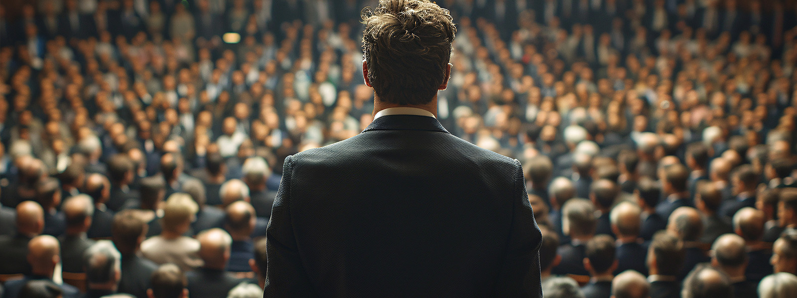 A man standing behind so many people