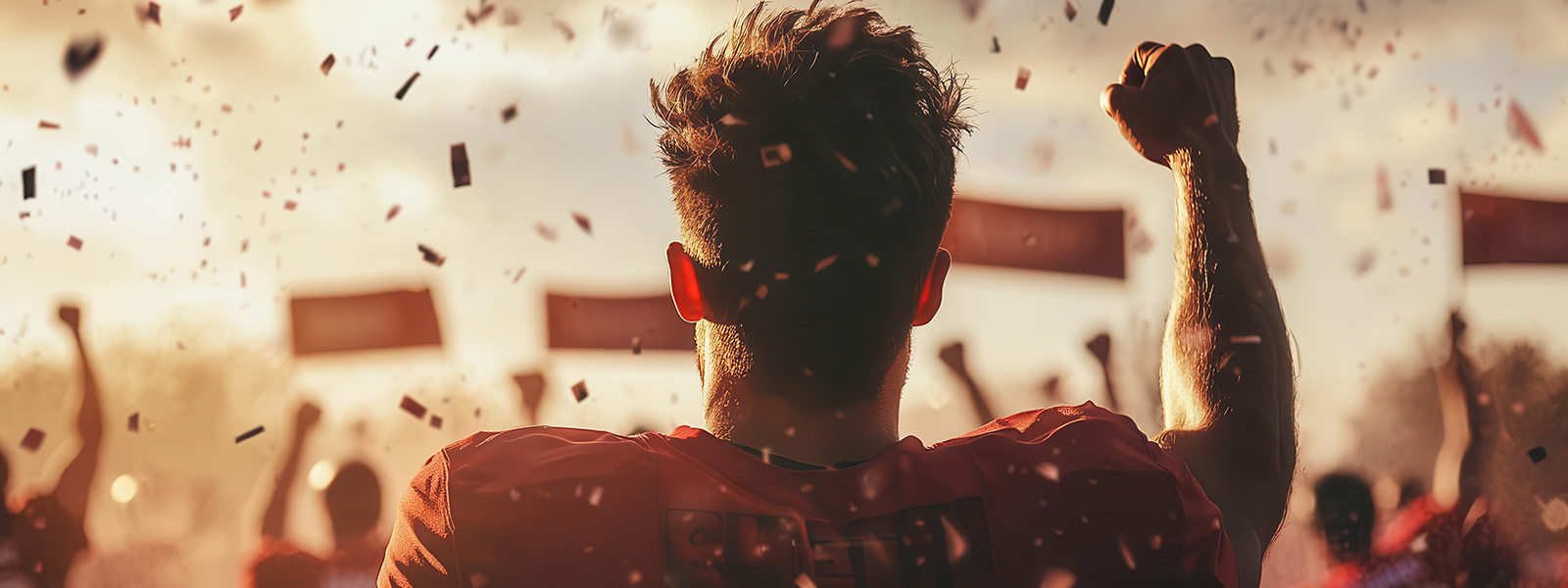 Athlete celebrating a victory with confetti