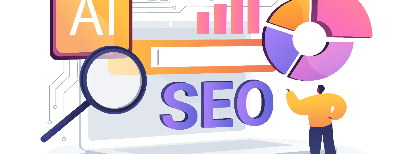 an illustration of a person navigating ai and seo